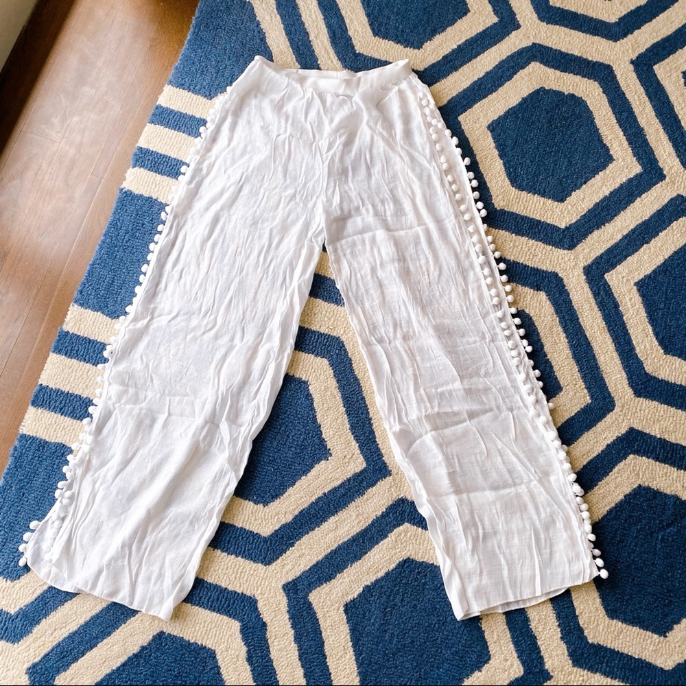 🐚 TALL WHITE POM POM SLIT HIGH WAIST BEACH PANTS! - Picture 10 of 12
